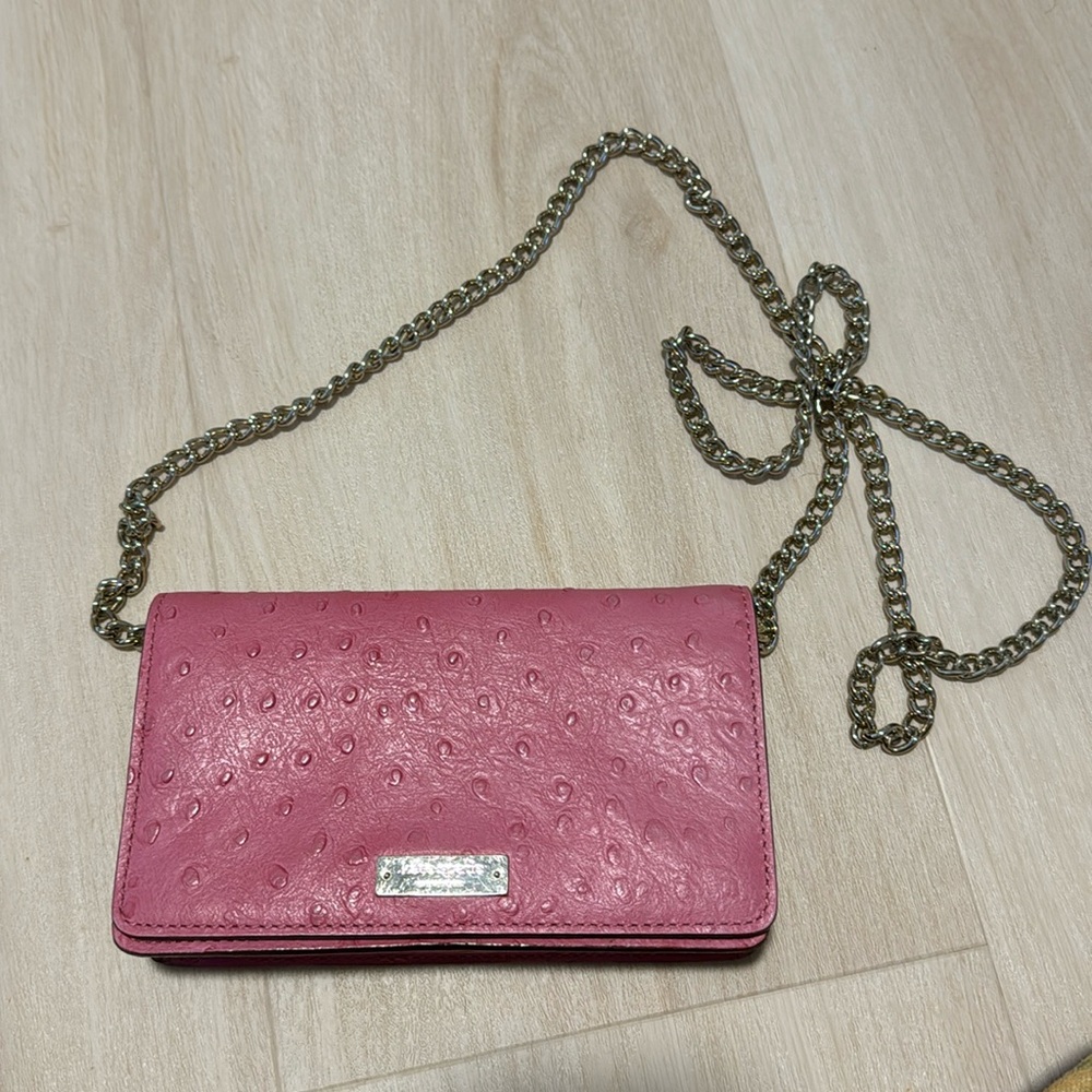 Kate spade ostrich pink wallet on chain with gold chain